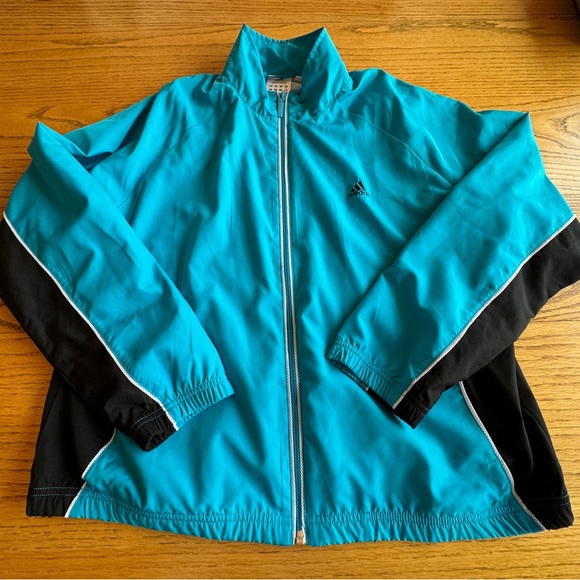 adidas Jackets & Blazers - Adidas Women’s Size XL Full Zip Retro Jacket Blue Black Workout Windbreaker‎
